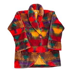 Vintage 80s Donnybrook Faux Fur Coat Aztec Print